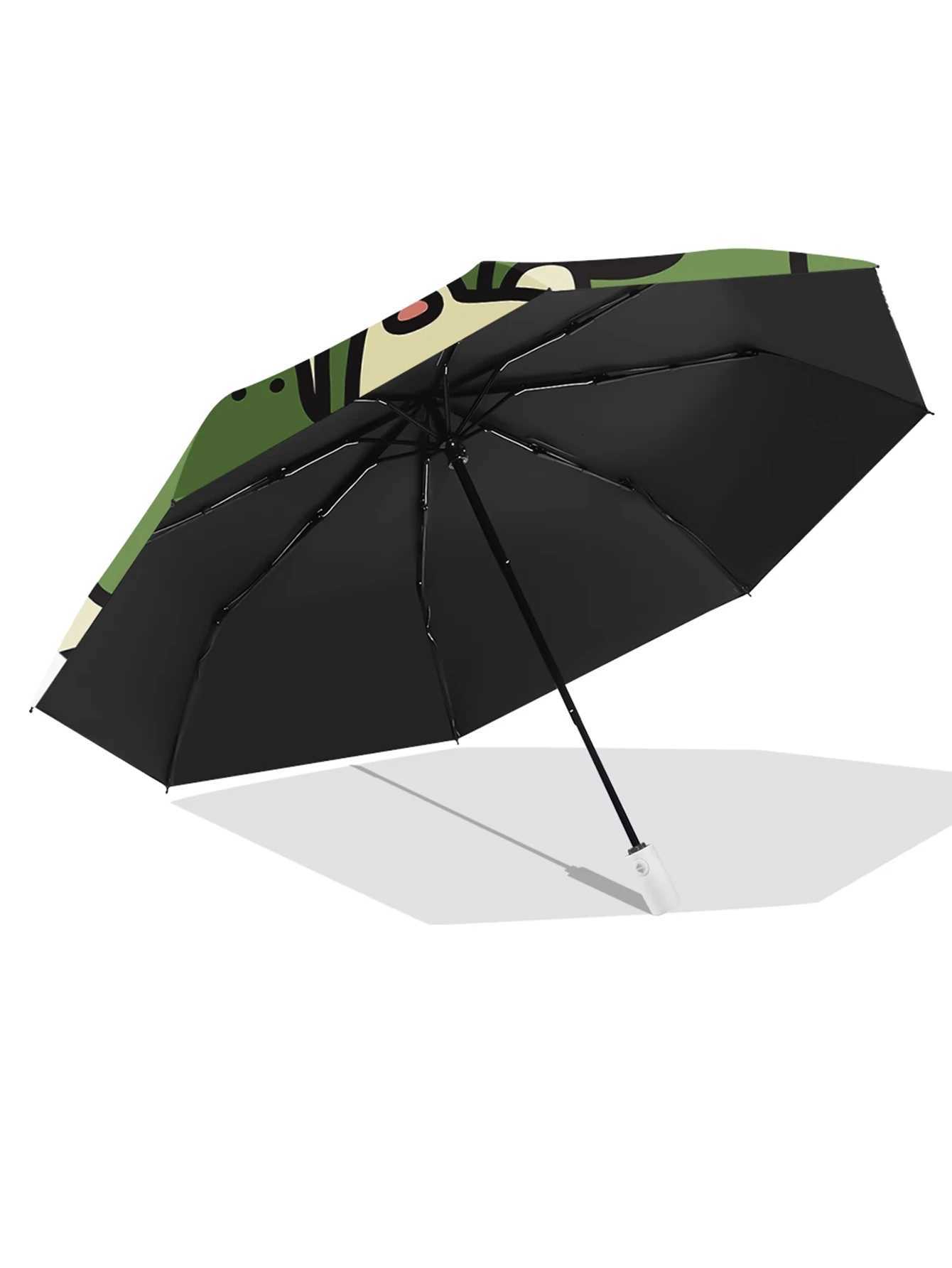 Black Rubber Fully Automatic Umbrella Student Windproof Sunshade Umbrella Sun and Rain Dual-Purpose Sunscreen Umbrella R250724