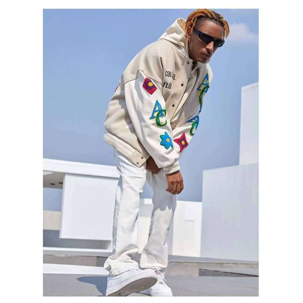 Women's Wear American Flower Embroidered Flocking Streetwear Trend Coat 2022 New Winter Men Moto Masculin Bomber Jacket