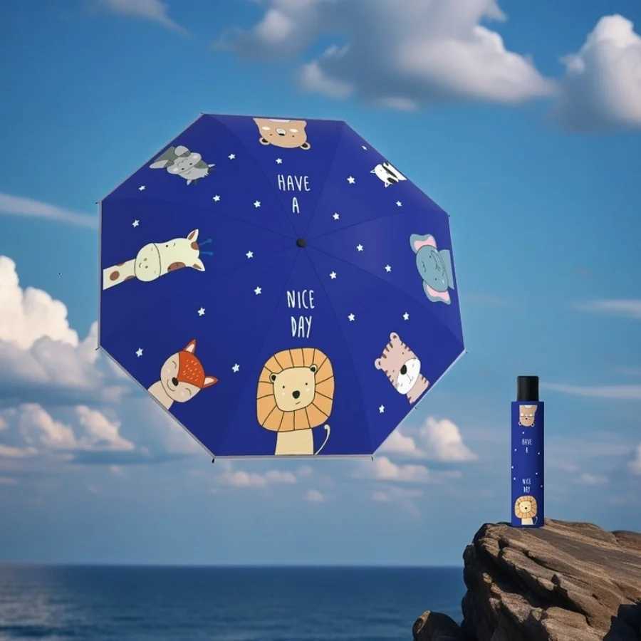 1 PC Folding Umbrella Cute Unicorn Dinosaur Spaceship Little Tiger Fashion Sunscreen Umbrella Reflective Stripe Design Umbrella R250724