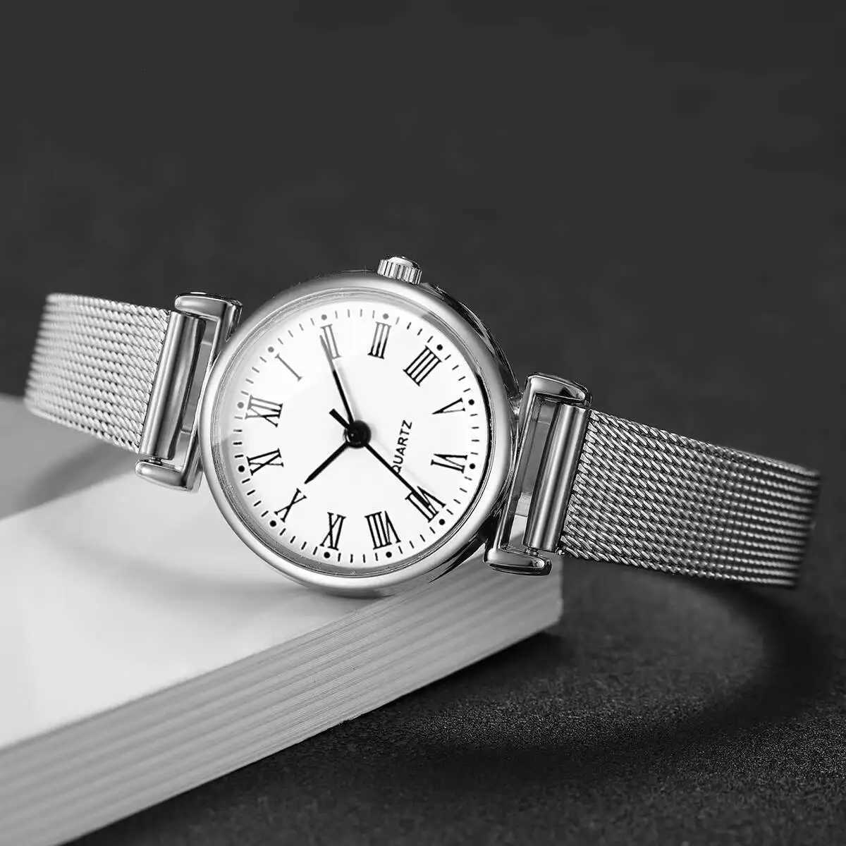2/4PCS Fashion Roma Dial Quartz Watch Casual Mesh Strap Women Watches Bracelet Set Reloj MujerWithout Box W250724