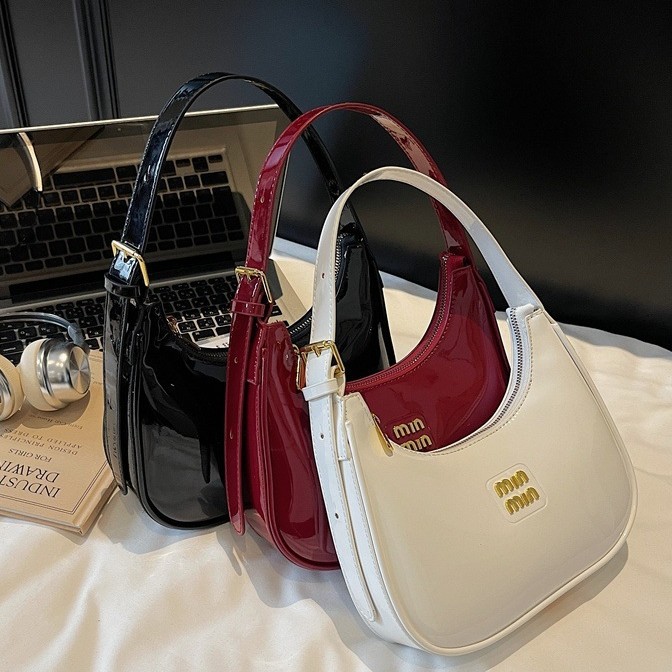 free shipping shoulder bag Handheld fashionable patent leather dumpling bag for women simple versatile armpit bag high-end single shoulder women'