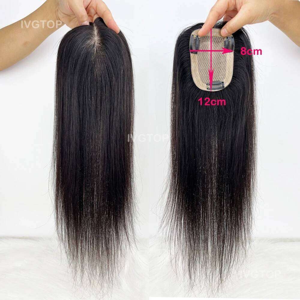 8x12cm Base Topper Human Breathable Silk Top Virgin European Remy Hair Piece with Clips in Toupee Free Part