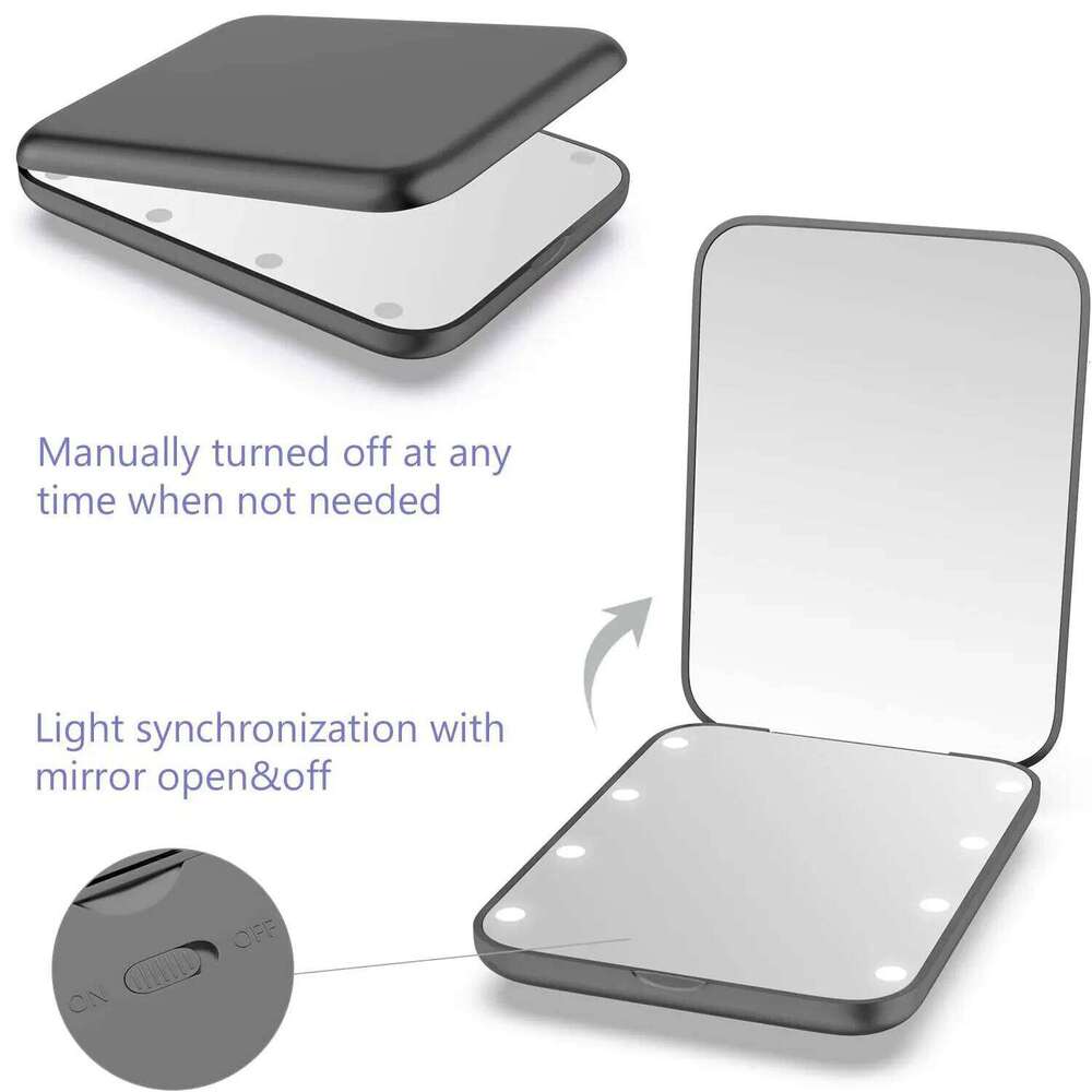 Mini LED Makeup Portable with Light 1X 2X Magnifying Pocket Mirror Foldable Cosmetic Vanity Mirrors X250723