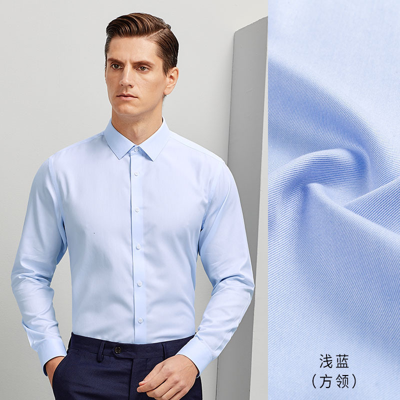 100% Cotton DP Non-Iron Long Sleeve for Men with Unique Collar, White Business Casual High-End Formal All-Cotton Shirt