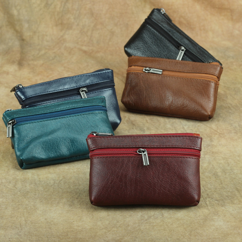 Free Shipping Designer Bag, Genuine Leather Coin Wallet, Bus Booth, Double-layer Zipper, Cowhide, Handheld Coin Storage Bag, Large Size