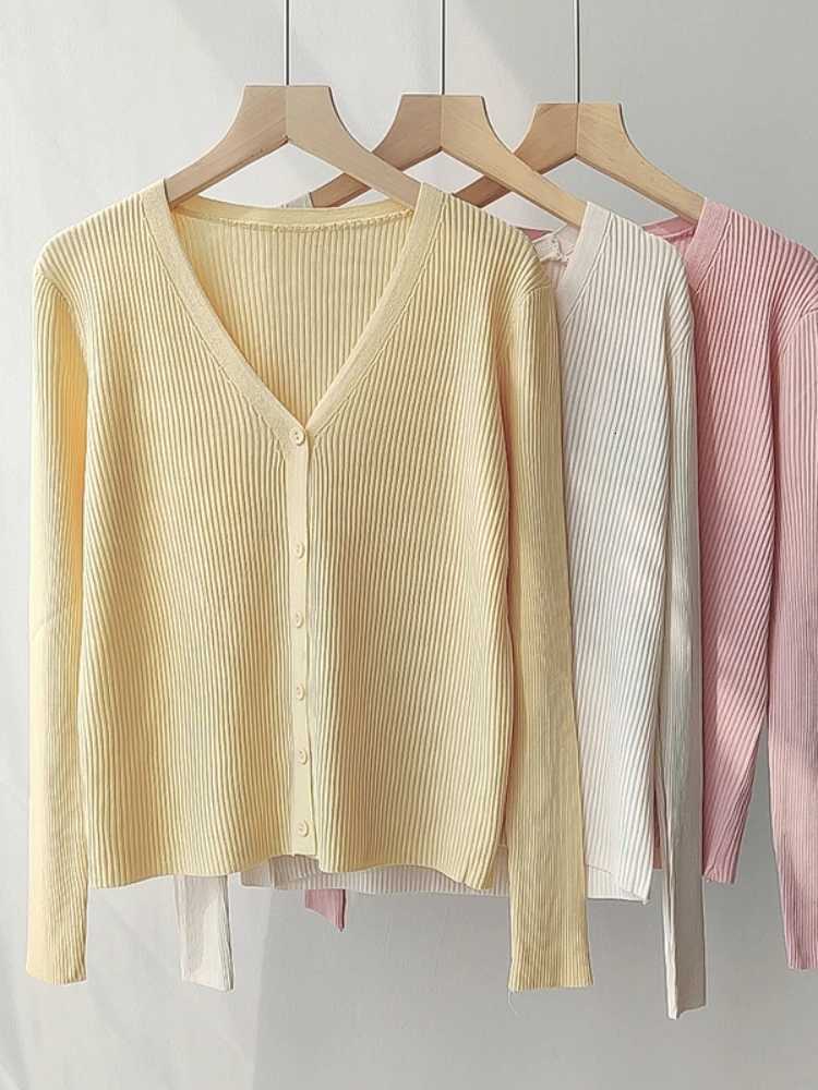 2025 Womens Long Sleeve Cropped Cardigan V Neck Button Down Knit Lady Autumn Spring Knitted Single-breasted Cardigan Sweaters X250724