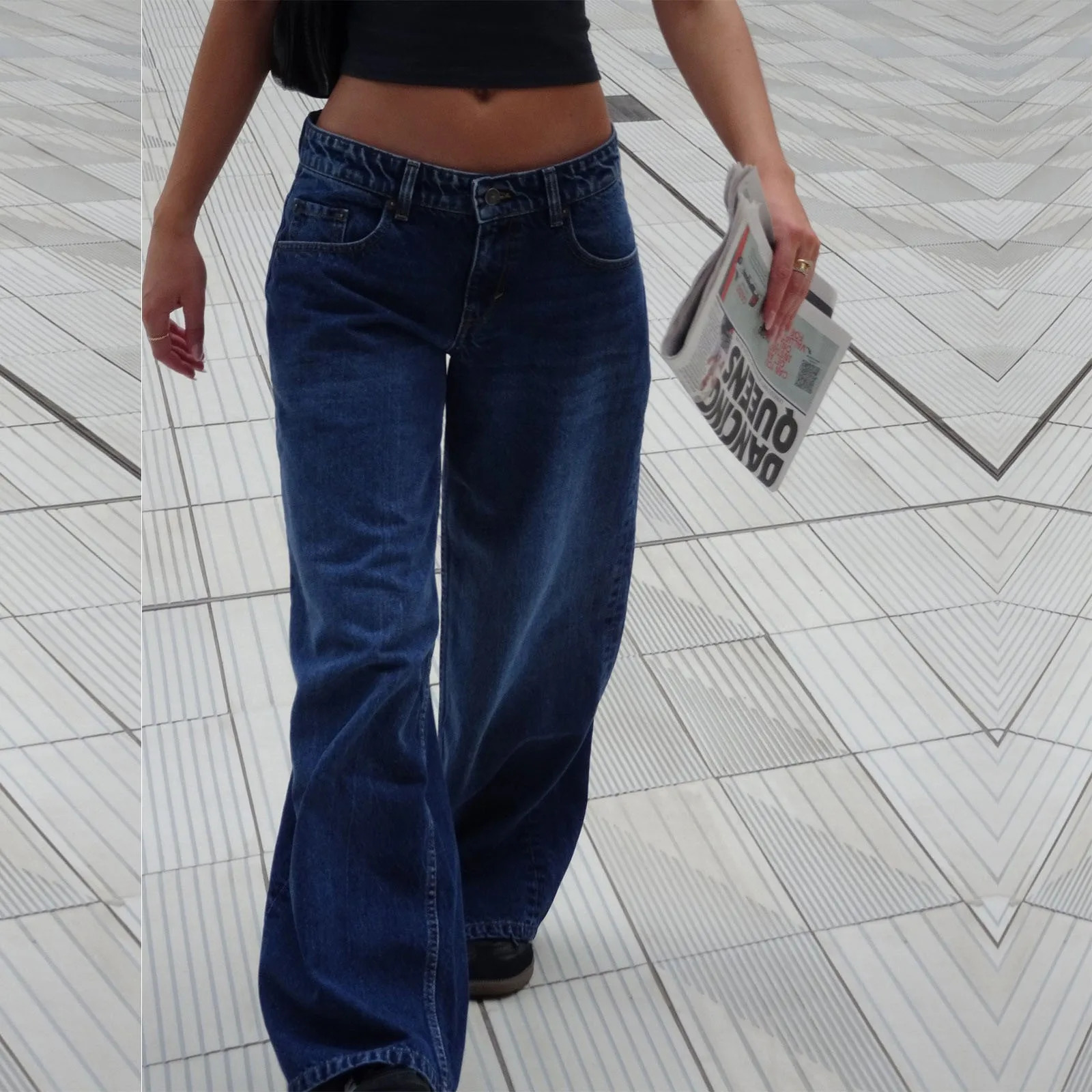 Retro Washed JeanS n Sense Mid Waisted StraightLeg Pants Loose WideLeg Mopping Jeans For Woman Jean 250717