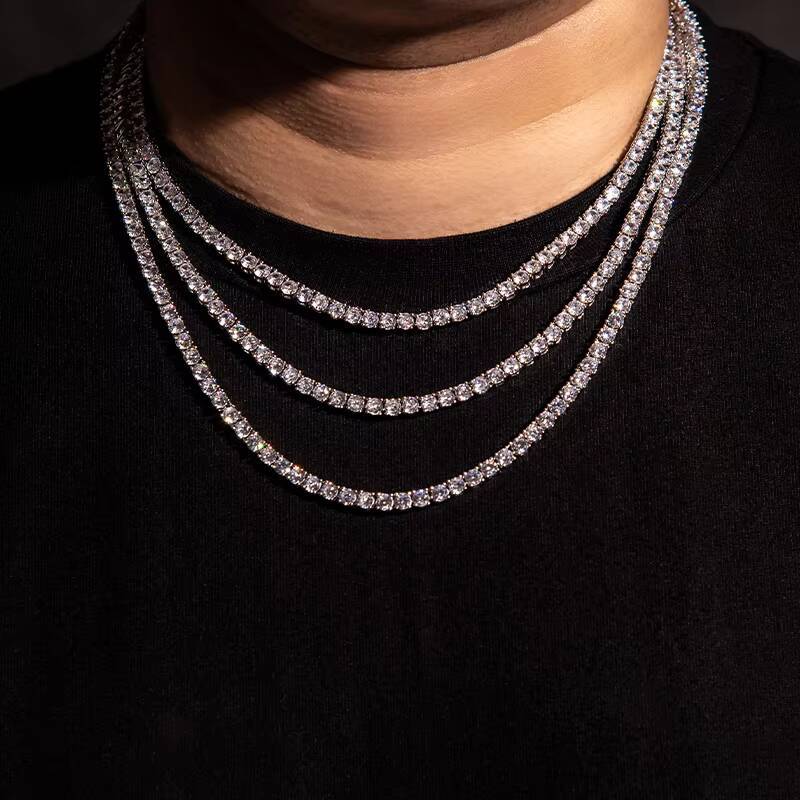 RTS 925 Sterling Silver Hip Hop Moissanite Diamond Tennis Chains 3mm 4mm 5mm Tennis Necklace Mossanite Jewelry for Men Women