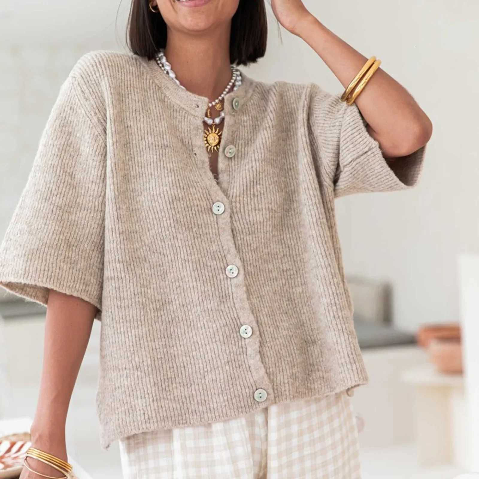 Women Knitted Crop Cardigan Shirt Short Sleeve Button Down Ribbed Knit Crop Top Y2k Girls Outerwear Top T Shirt for Winter Fall X250724