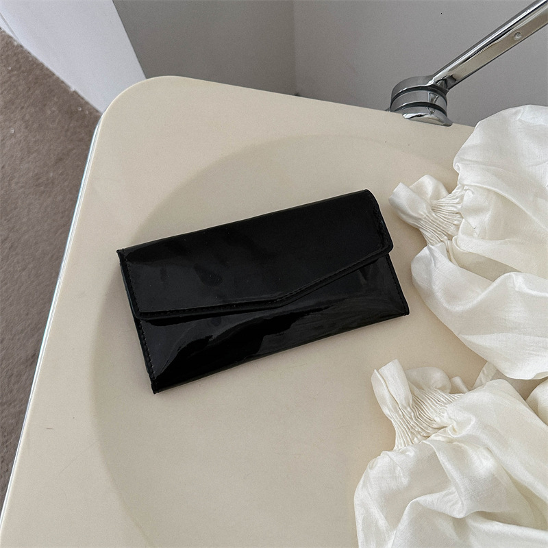 Free Shipping Designer Bag New Korean Style Long Women's Wallet Card Clip Student Wallet Fashionable And Elegant Solid Color Glossy Handbag