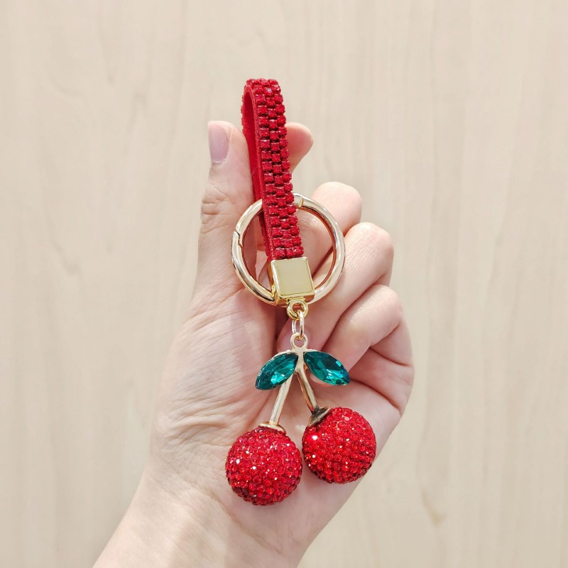 Cute Cherry Design Alloy Pendent with Diamonds - Ideal Car/Bag Accessory