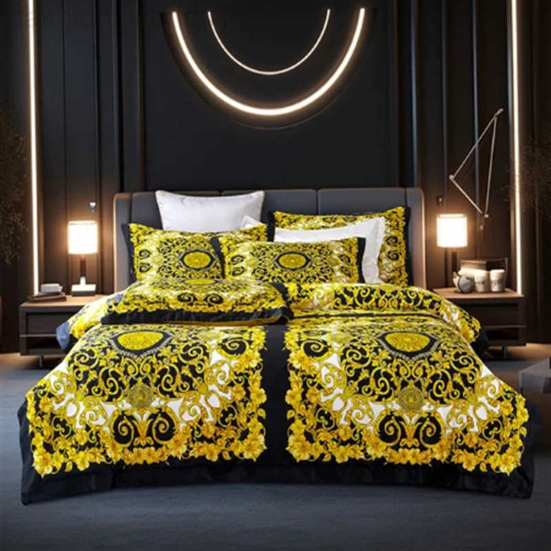 Luxury Modern Style Digital Printing Cotton Fabric Bedding Set Duvet Cover Linen Fitted Sheet Pillowcases Home Textile X250724