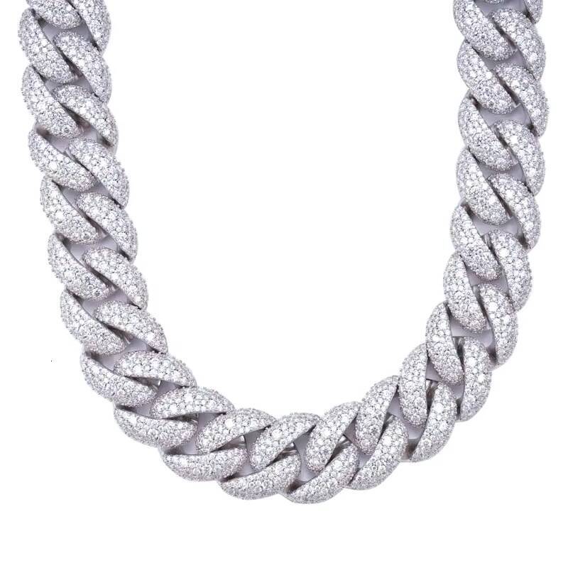 GRA D Color Iced Out Moissanite 20MM Mens Cluster Miami Cuban Link Chain With 925 Sterling Silver Pass Diamond Tester