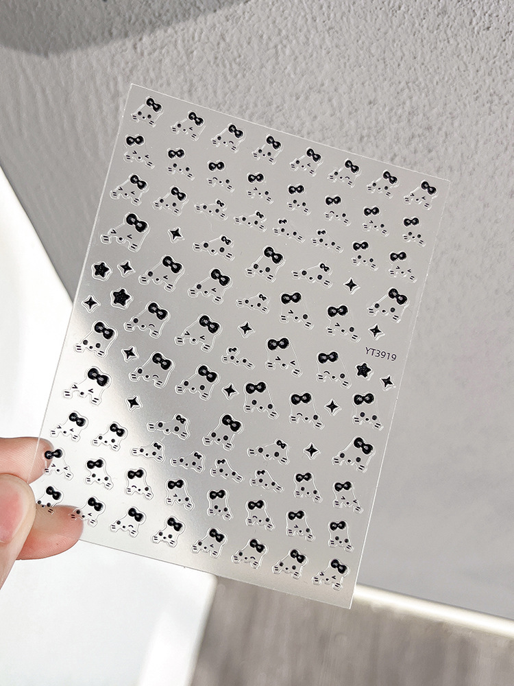 3D Simple hello Kitty Nail Sticker Decal Adhesive Slider Decoration Nail Stickers for Gel Press On Nails - Self-Adhesive Minimalist Ribbon Nail Art De