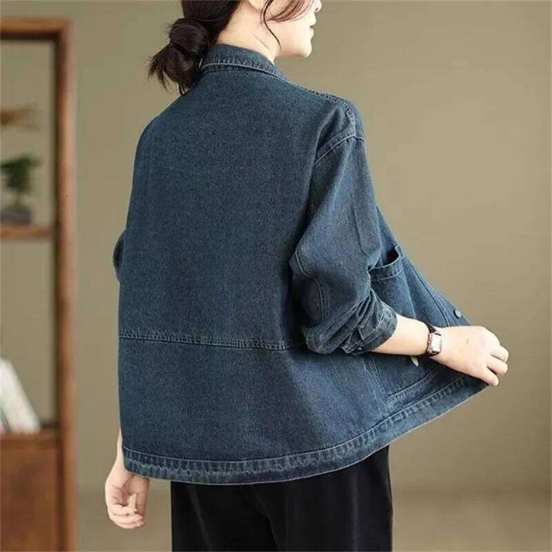 2025 New Autumn Women Retro Long Sleeve Jeans Jacket Female Loose Casual Denim Coat Outwear Overwear
