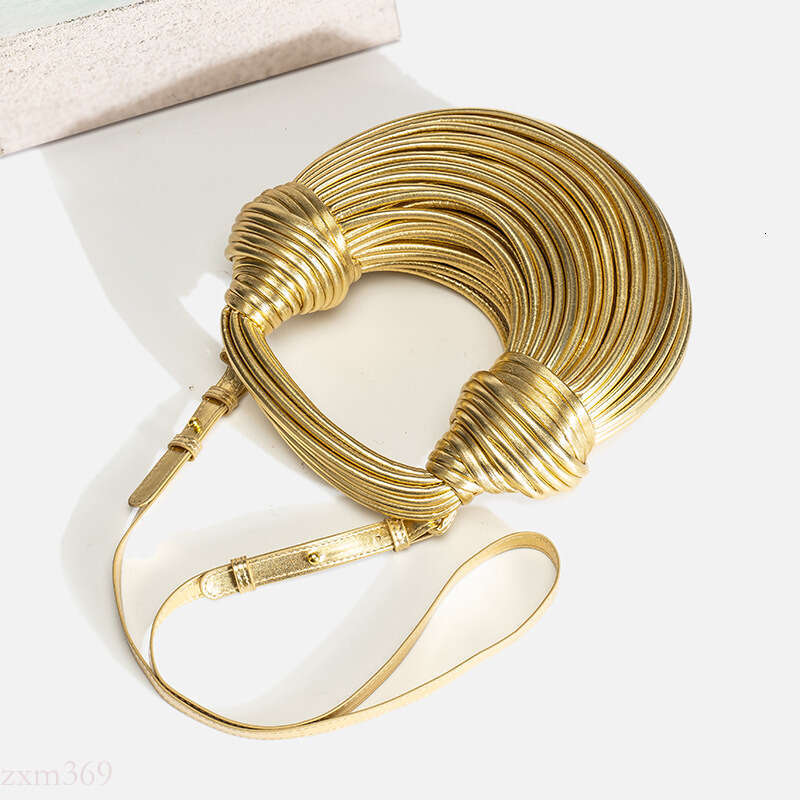 Noodle Women 2024 Summer Handwoven Crossbody High-end Niche Casual Gold Handbag Line Bag
