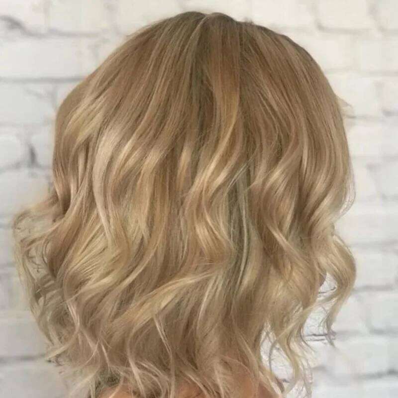 Ombre Blonde Women Short Wavy Bob wigs 12 inch Synthetic Curly Middle Part Heat Resistant Fiber for Daily Party Wig