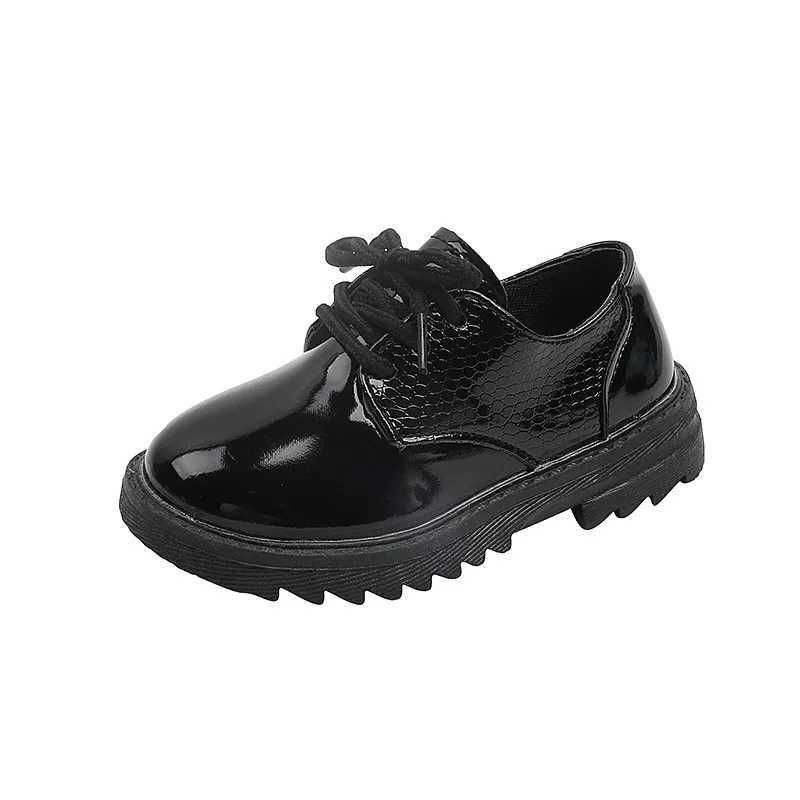 Boys Performance Leather Shoes Spring and Autumn New 2023 Britain Style All-match Black Childrens Fashion Black Lace-up Simple XJ250724