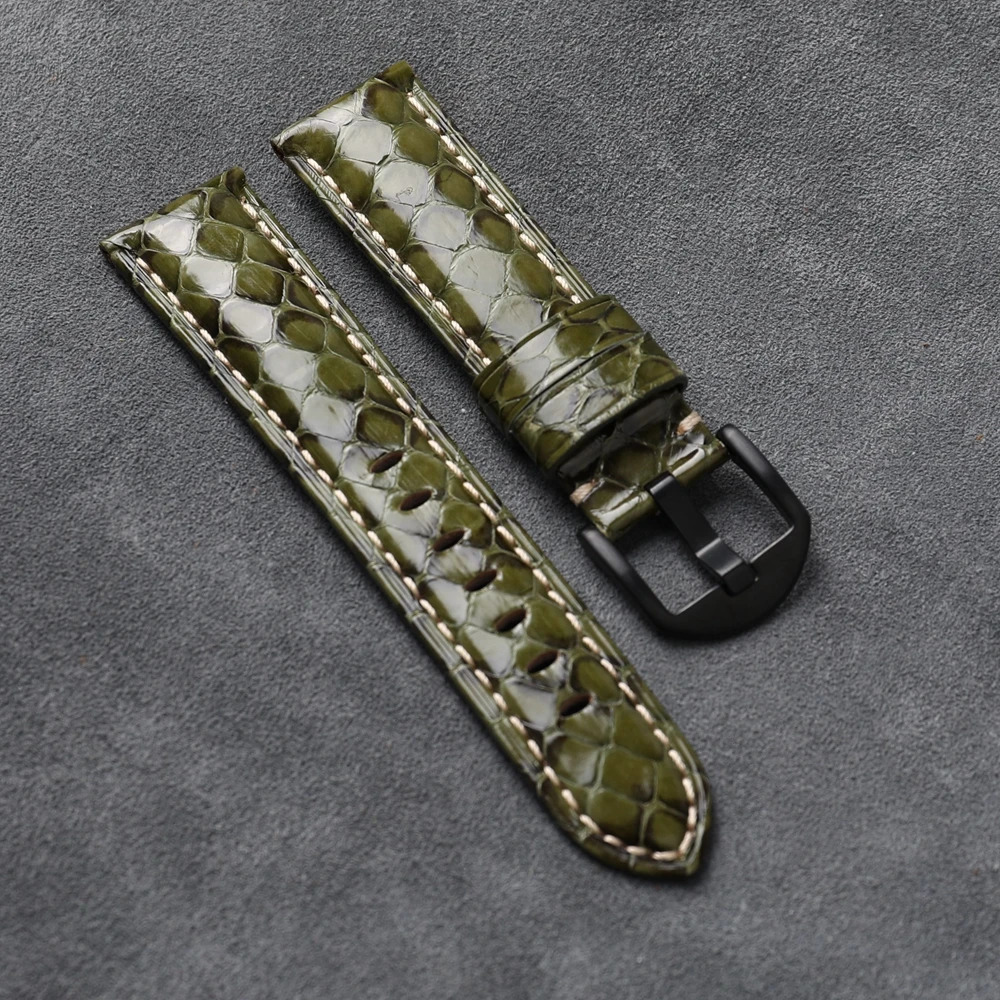 Handmade Snakeskin Bracelet 20 22 24 26MM Grey Blue Green Vintage Style Unique Leather Men Watchband For PAM Sports 250723