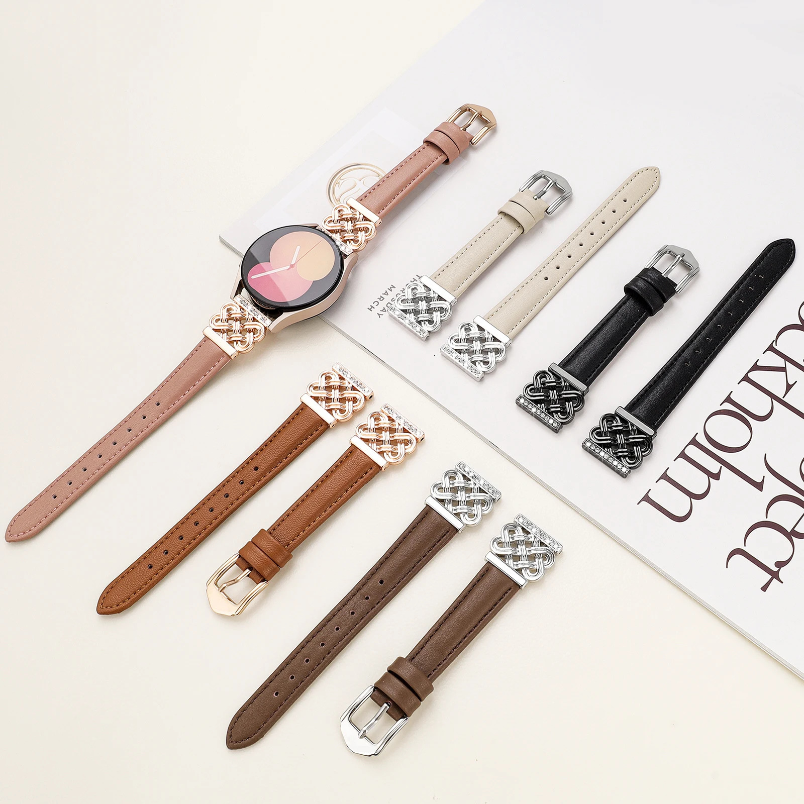 Leather strap compatible with Watch 7/6/5/4 Classic strap 40/42/44/43/45/46/47mm Active 2 20mm strap for women 250723
