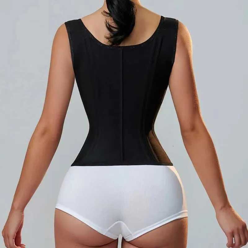Cross-border High-Elastic Mesh Waist Seal 15 Bone Posture Vest Model Belly Drawstring Belt Zipper Breasted Retro Shapewear Top W250724