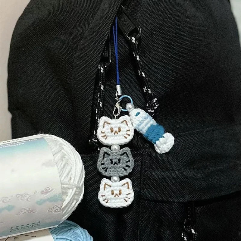 Handmade Cat Fish Keychain Cute Weaving DIY Animal Bag Mobile Phone Accessories Yarn Crochet Doll Pendant Girl Women Gifts 250722