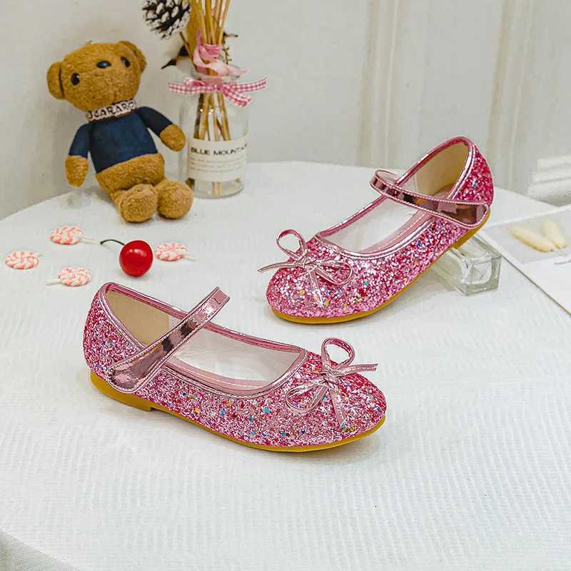 Princess Kids Leather Shoes for Girls Flower Casual Glitter Children High Heel Girls Shoes Butterfly Knot Blue Pink Silver 3 XJ250724