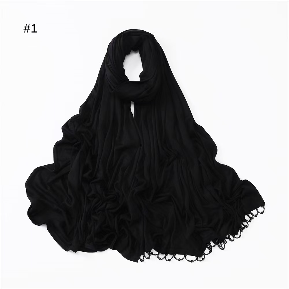 T1293 new pure color skin-friendly elastic handmade hanging beads ladies headscarf monochrome mercerized cotton versatile scarf