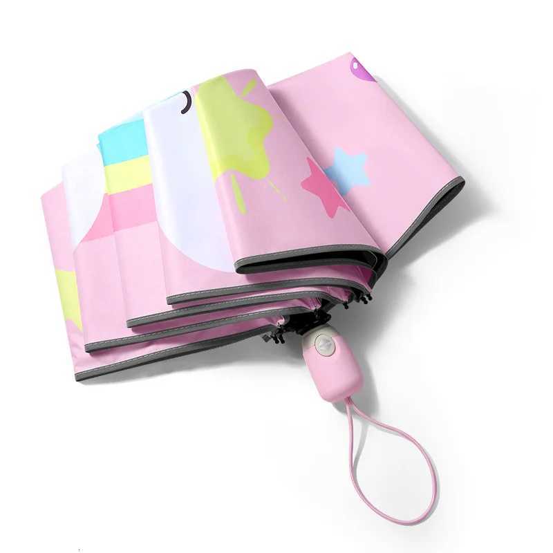 Folding Umbrella Cute Unicorn dinosaur Spaceship Little Tiger Fashion Sunscreen Umbrella Reflective stripe design umbrella R250724