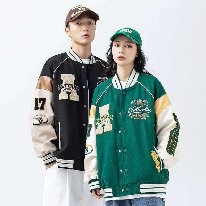 Women's Wear A Embroidery Racing Varsity Jacket Men Veste Baseball Uniform Youth Coats Winter Autumn Fallout Leather Sleeve Navy Blue Green