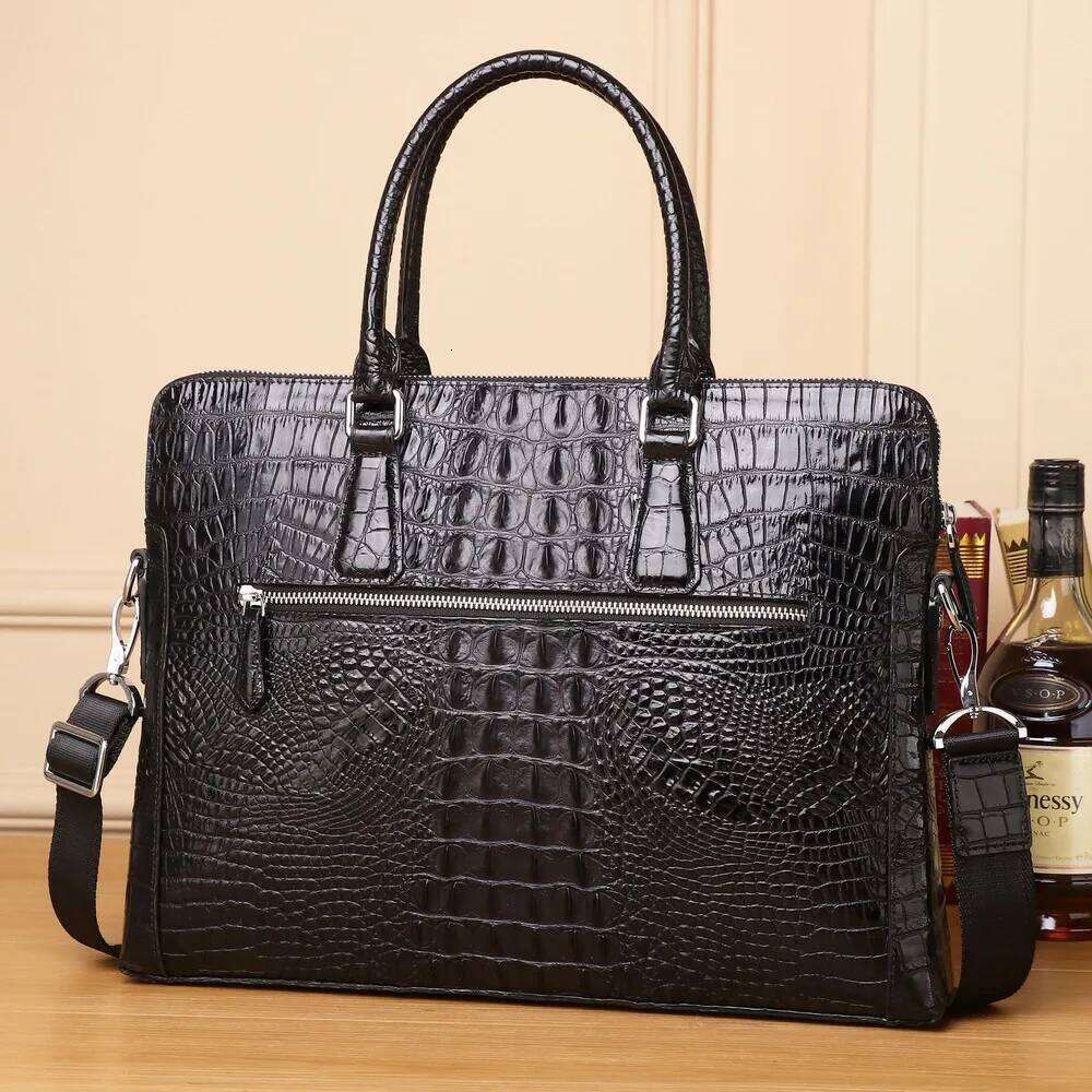 2025 Crocodile Pattern Genuine Messenger Tote Leather Men's Business Briefcase Handbag Casual Shoulder Crossbody Laptop Bag