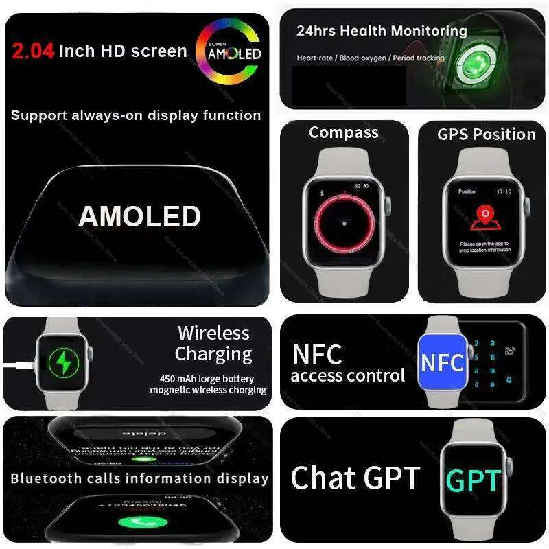 2025 New For Apple Hello Watch 46Mm HD AMOLED 4G ROM GPS GPT NFC Compass Clock Bluetooth Call Smartwatch Series 10 Men Women