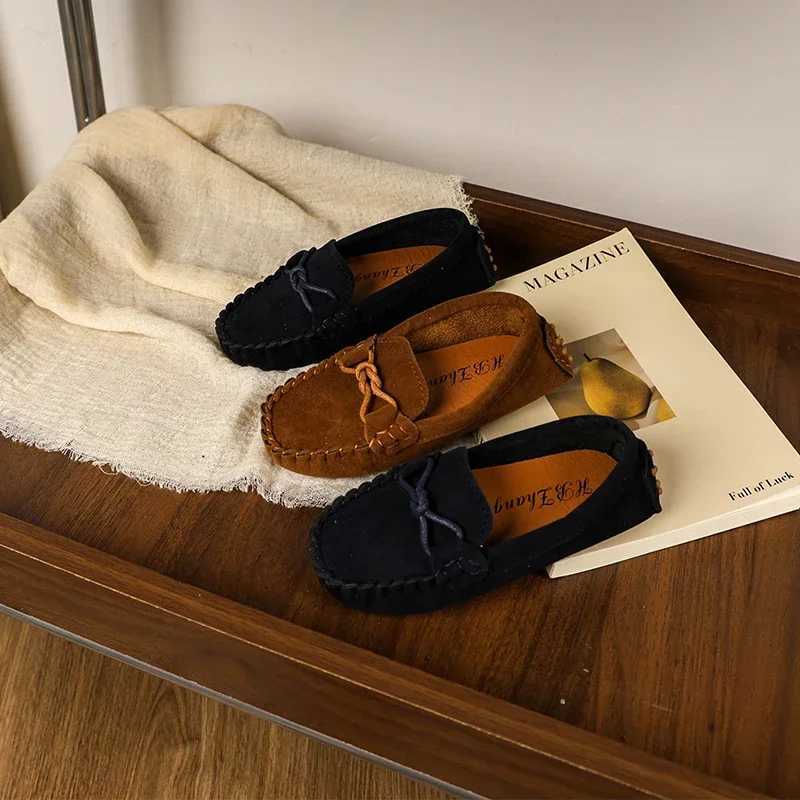 Boy Leather Shoe Simple Versatile Childrens Shoe for Girl Fashion Soft Kids Casual Flat Loafers Solid Color Moccasins Versatile XJ250724