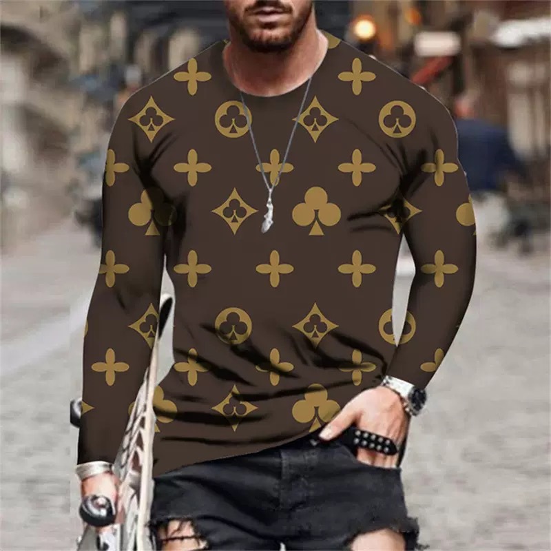 Trendy Mens Big Tall Long Sleeve Crew Neck T Shirt with Fashionable Printed Design for Urban Stylish Look