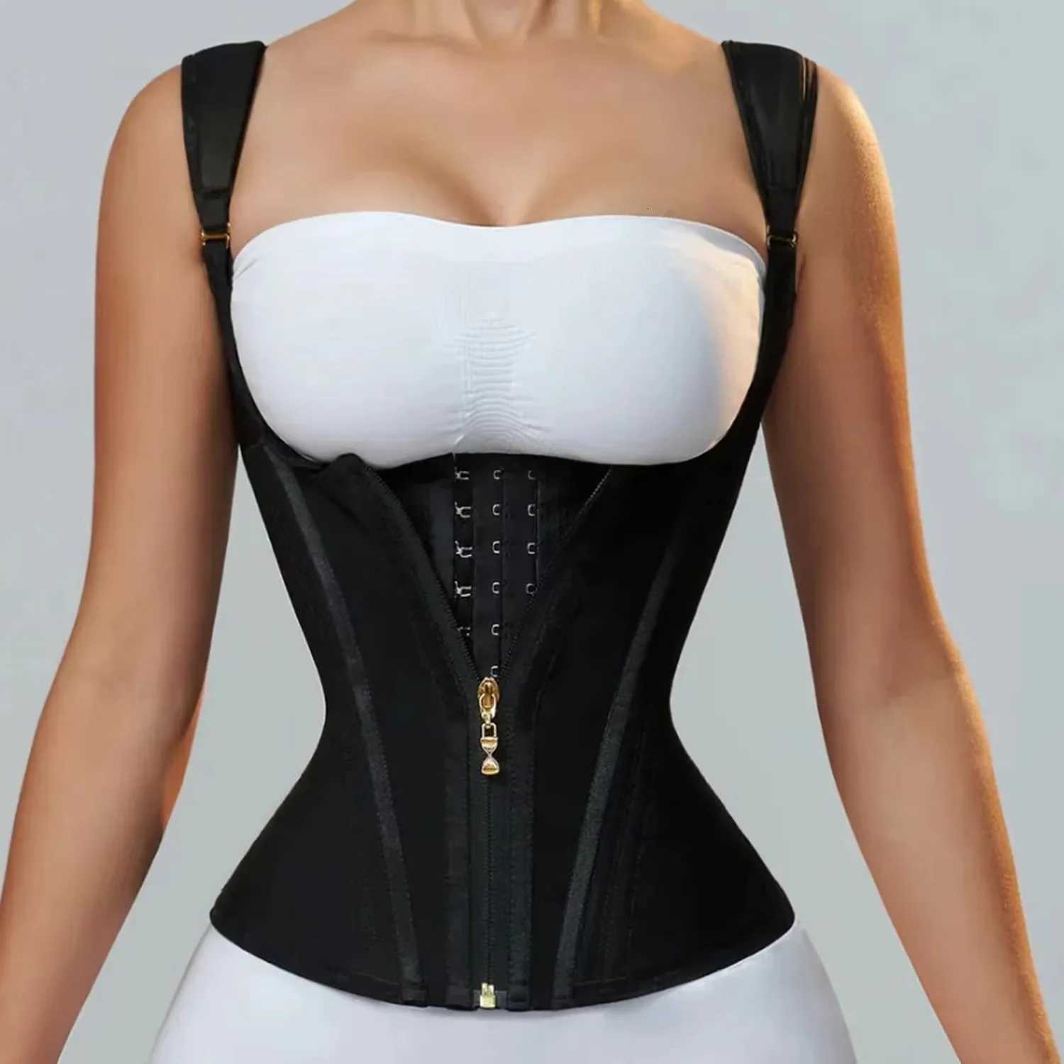 Cross-border High-Elastic Mesh Waist Seal 15 Bone Posture Vest Model Belly Drawstring Belt Zipper Breasted Retro Shapewear Top W250724