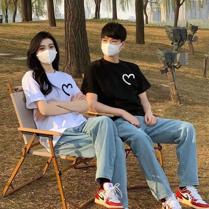 M-8XL Summer Mens Oversized T-shirt Simple Love Printed T-shirt Suitable for Both Men and Women Y250819