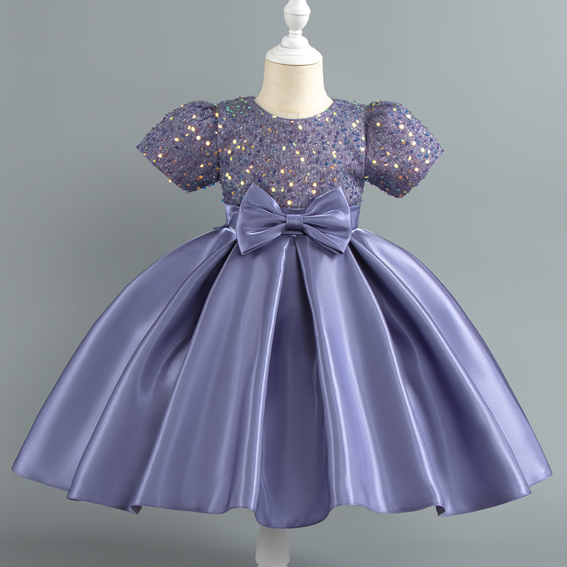 Girls' satin dress with sequins and fluffy skirt new style for little girls' birthday performance dress children's dress stylish
