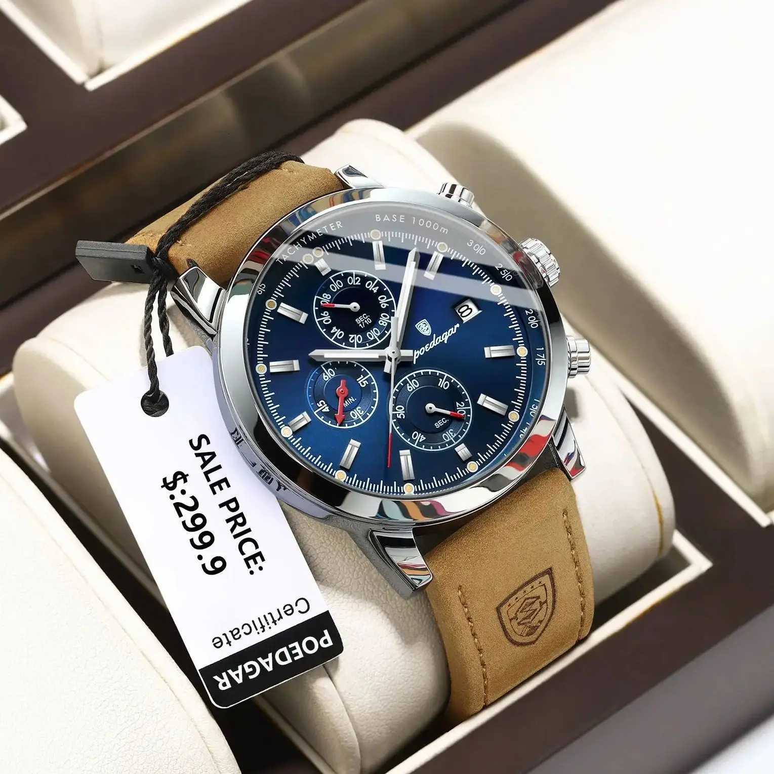 POEDAGAR Luxury Wristwatch for Men Waterproof Luminous Chronograph Date Men Watch Sports Leather Mens Quartz Watches Male Watch W250724