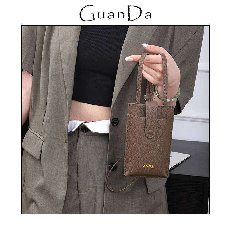 Custom Initials Cell Phone Portable Cross-Body Genuine Leather Woman's Fashion Shoulder Bag Mobile Versatile Purse