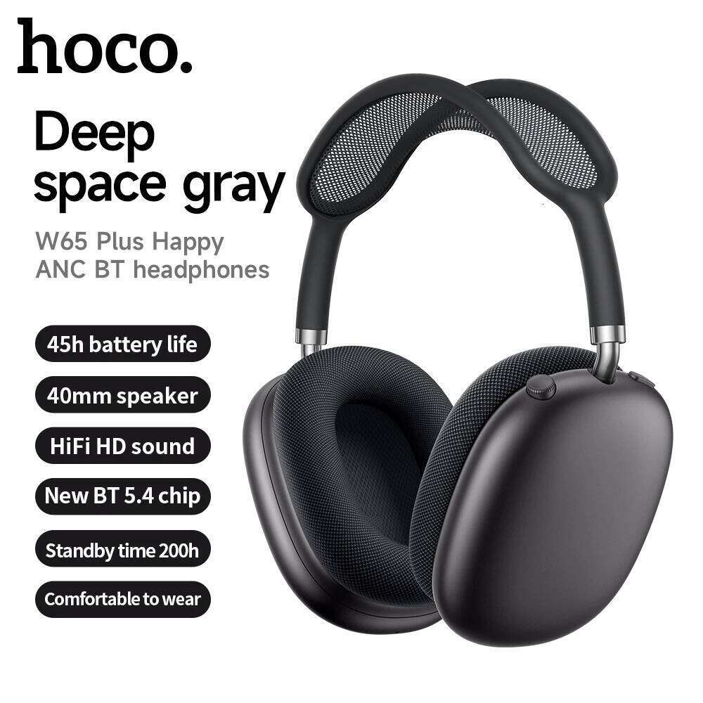 HOCO W65 Plus ANC Noise Reduction Bluetooth Headphones Over The Ear Wireless Big Earphone Hifi Sounds Sport Headsets With Button