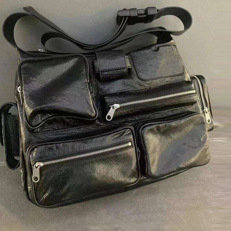 Moto & Biker Square Bags For Women Designer Handbag Purse 2024 New In PU Multiple Pockets Zipper Black Shoulder Crossbody