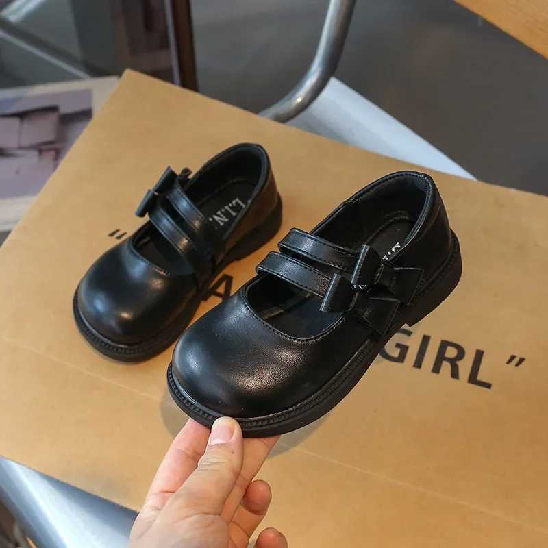 New Childrens Leather Shoes Sweet Princess Shoes for Girls Fashion Side Bowknot Kids Casual Silver Flat Shoes Simple Versatile XJ250724