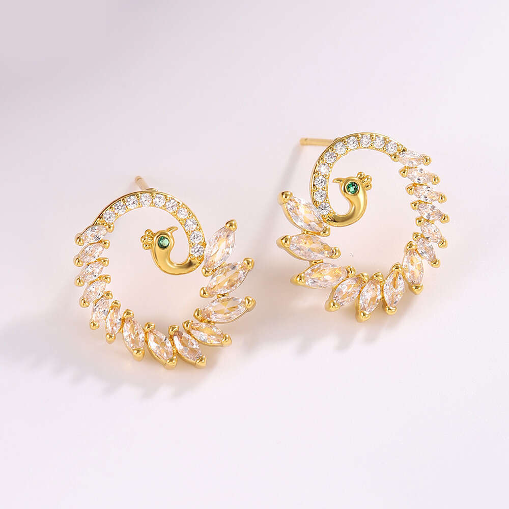 French Light Pea for Women with Zircon Leaf Simple INS Style Fashion Versatile Earrings Jewelry ddmypluto