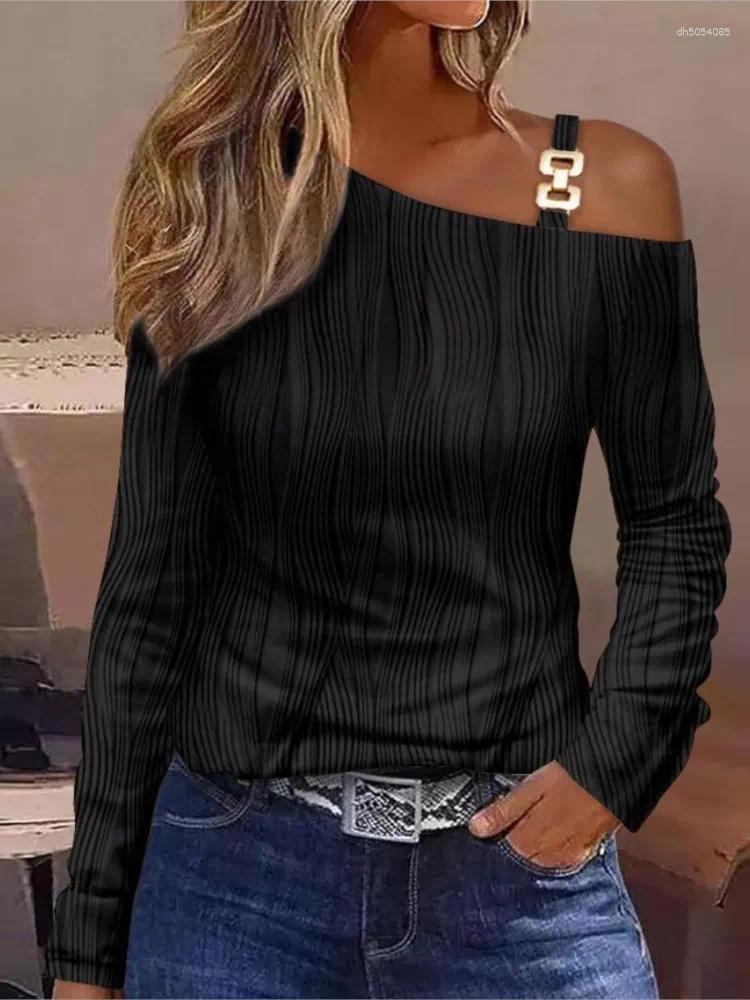 Women's T Shirts Autumn Fashion Long Sleeve Women Sexy Off Shoulder Top Spring Elegant T-shirt Print Casual Tops Female TUES