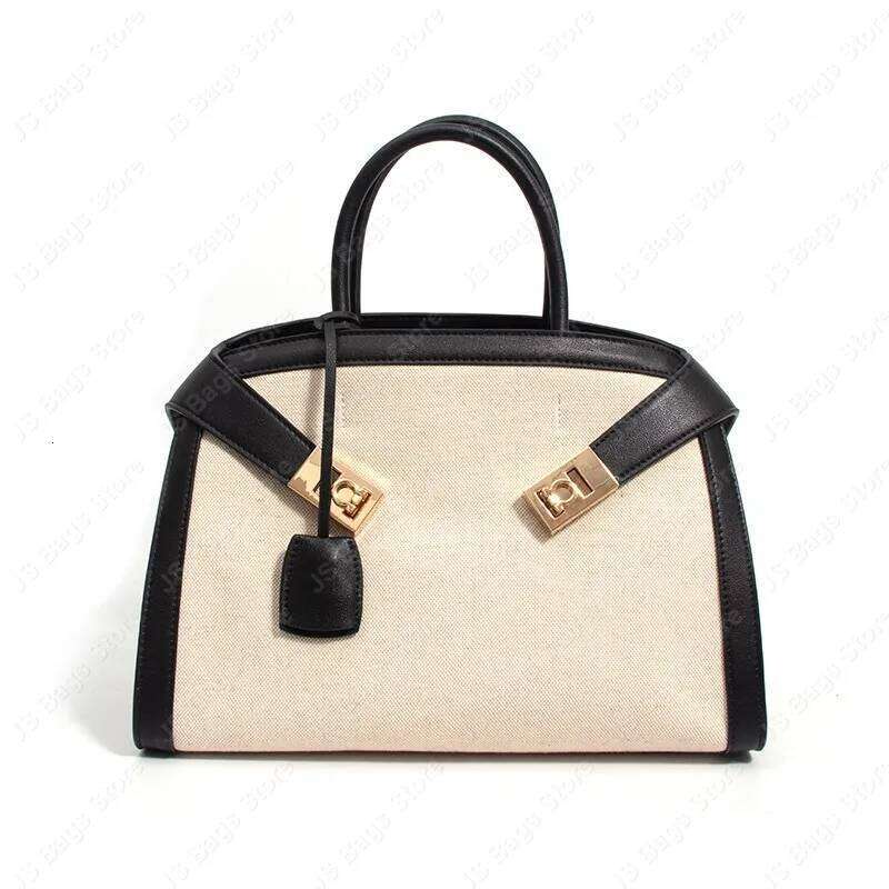 Spacious Brown Leather With White Canvas Satchel Handbag Women Shoulder Bags Crossbody Tote Ladies Messenger Bag Briefcase