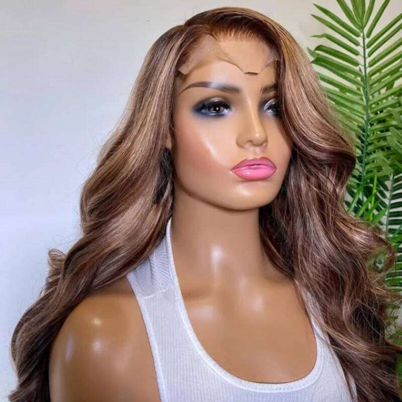 High Quality Red Brown Synthetic Lace Front Body Wave Natural Soft Layered Dark Roots Free Part Loose Wig For Women