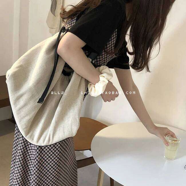 NEW Large Capacity Canvas Retro Art Single Shoulder Bag Women Vintage Simple Portable Large Cotton Linen Handbag
