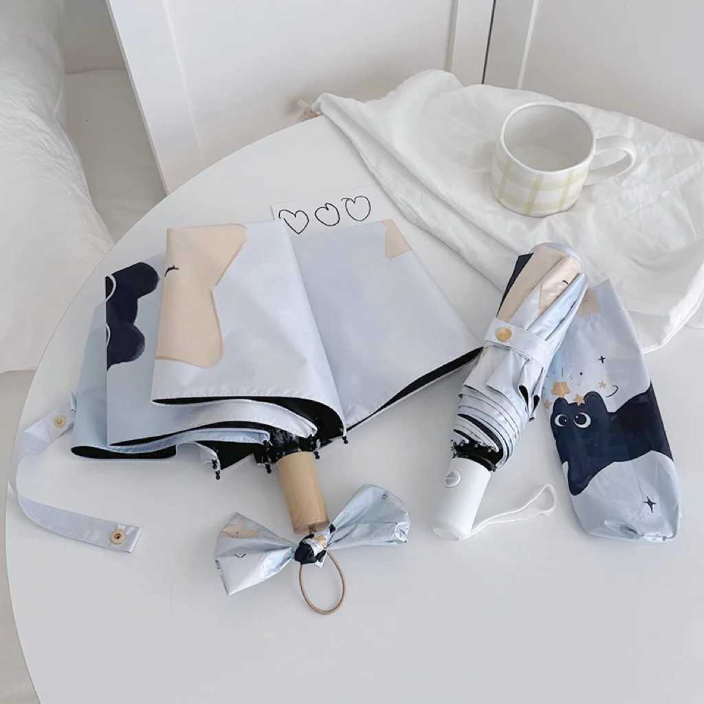 3-Ribs Cartoon Cat Umbrella Automatic Lightweight Cat Sun Protection Umbrella UV Protection Waterproof Folding Sun Umbrella R250725