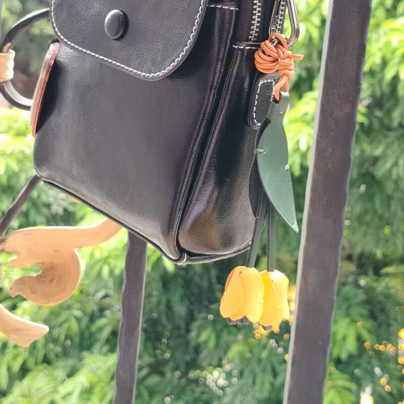 High-End Tulip Finished Product and DIY Material Kit Genuine Leather Decoration Ins Style Bag Pendant