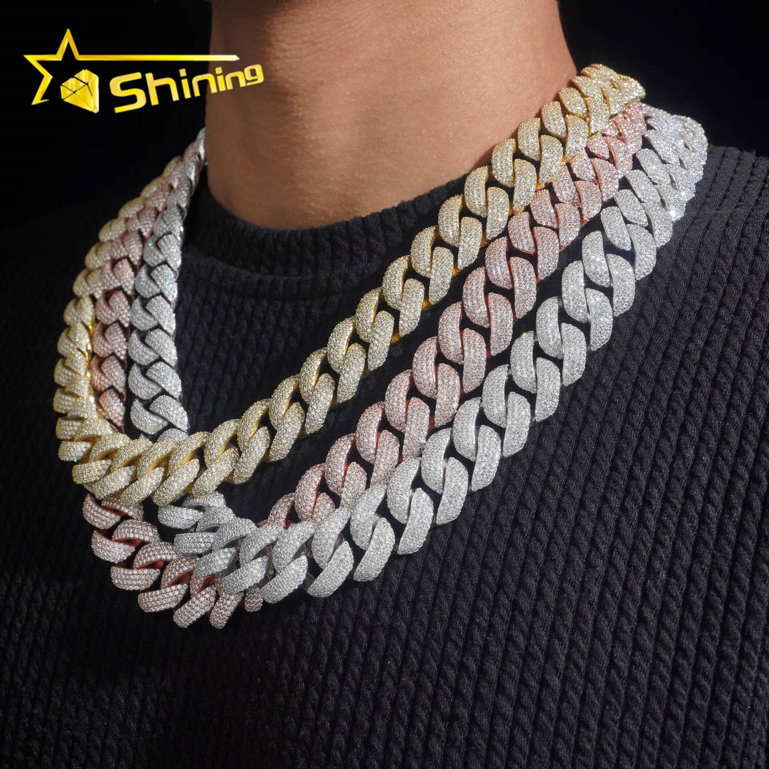 Hip Hop Jewelry 20mm 4 Rows Chain Solid 925 Sterling Silver GRA Certificate Iced Out Necklace Moissanite Cuban Link Chain